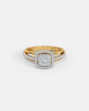 Two-Tone Gold Halo Diamond Cluster Ring